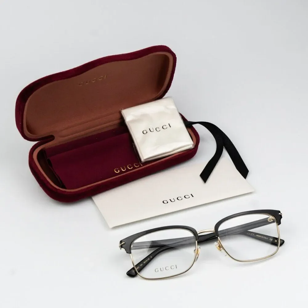 NEW Gucci GG1448O 001 Gold Rectangle Unisex Eyeglasses